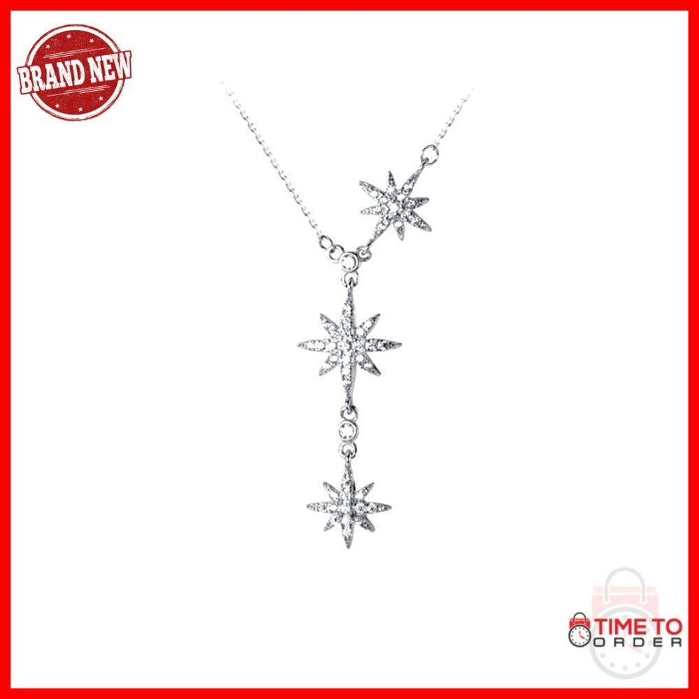 925 Sterling Silver Star Y Necklace with CZ Pendant, Lobster Clasp